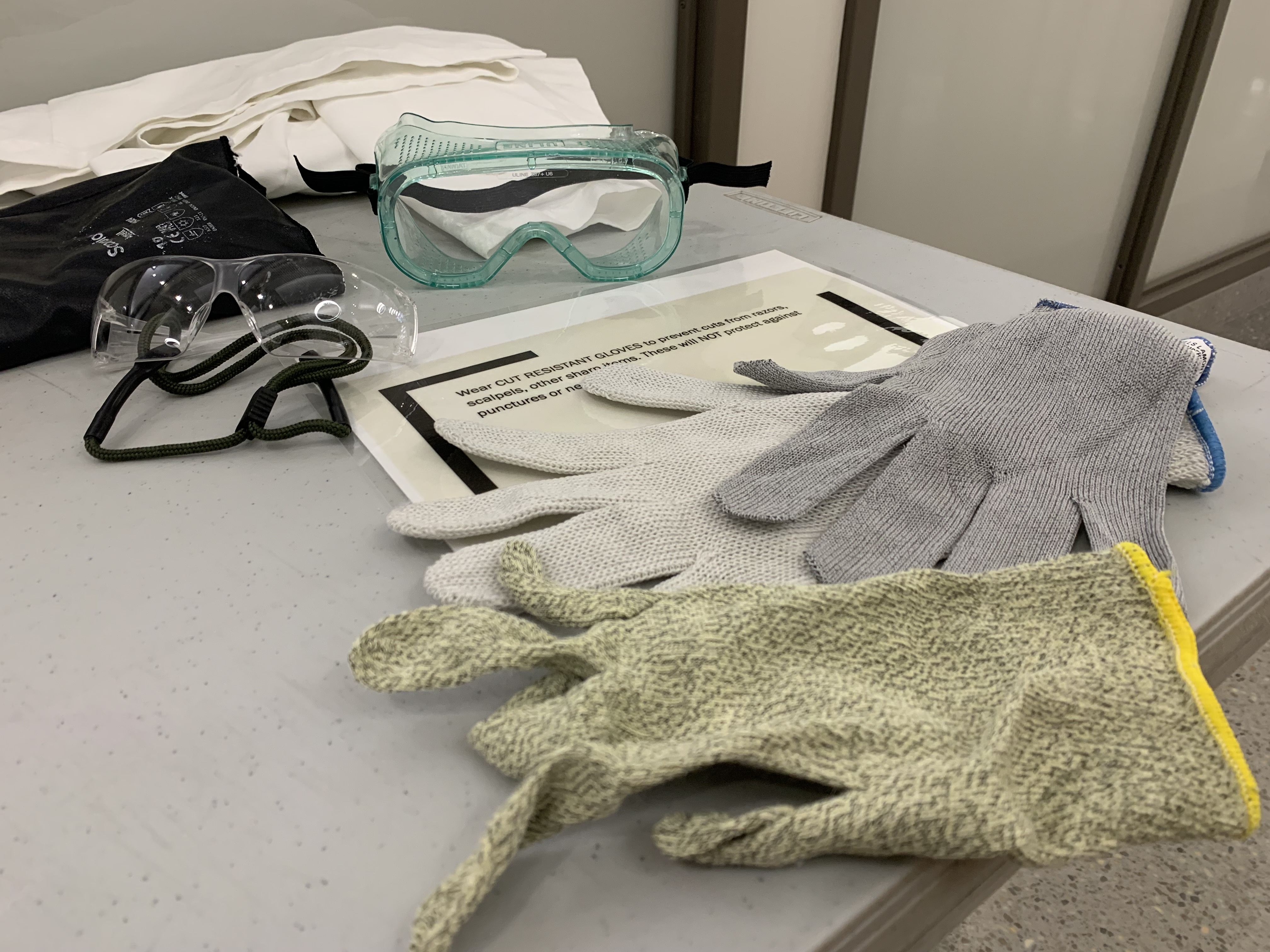 gloves and goggles table