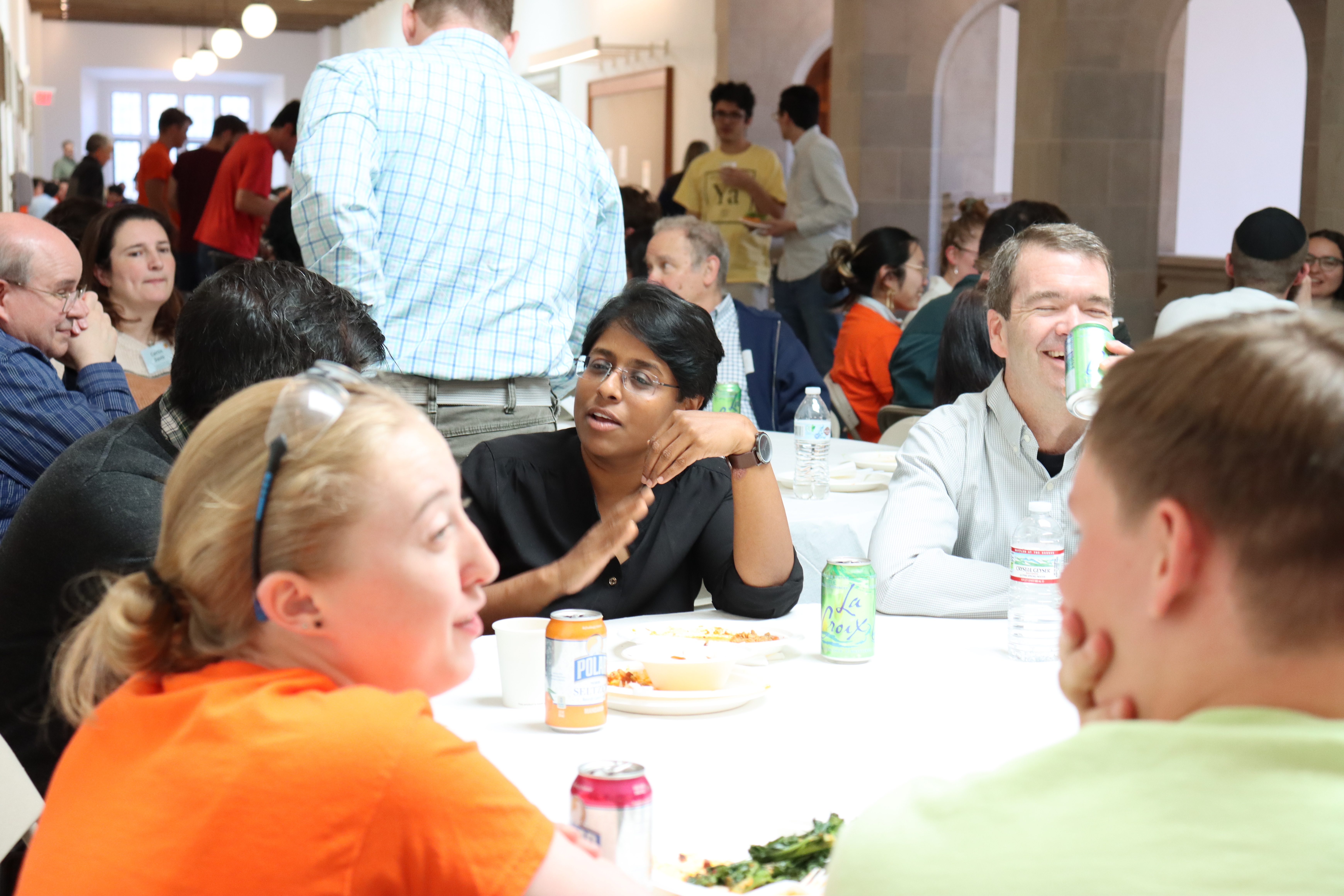 people talking at table