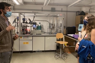 man and woman and diffractometer