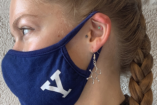 face mask and earring on woman