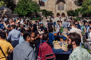 crowd of people in courtyard