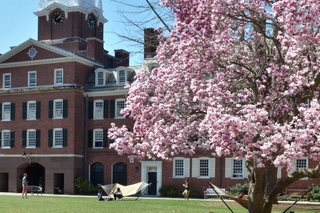 brick building and courtyard