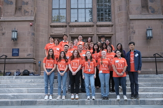 1st-year graduate students on steps