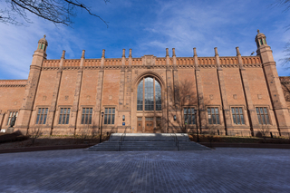 brick building and courtyard