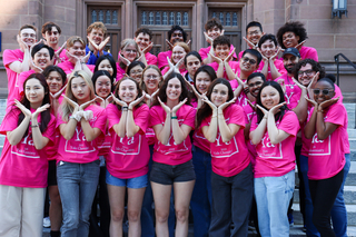 groups posing making Y hands
