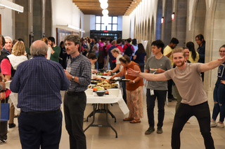 crowded hallway of people