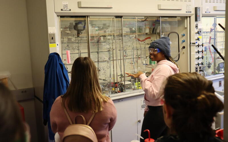 Lady in front of chemical fume hood