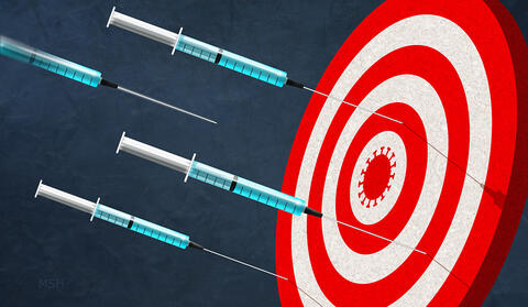 syringes as darts hitting dartboard