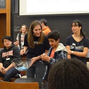 students in front of audtorium