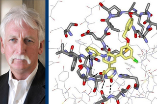 portrait of man and illustration of chemical compound