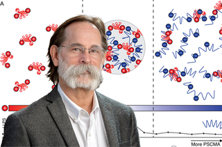 man in jacket overlay molecular compound illustration