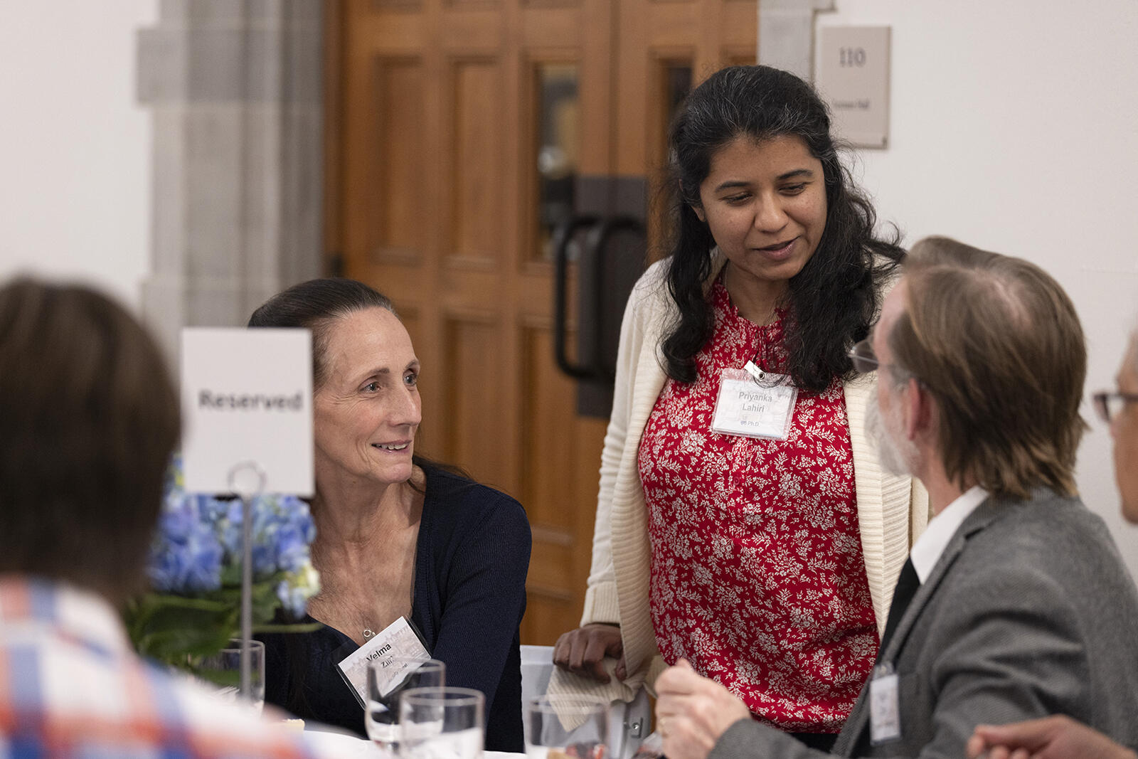 people talking at table